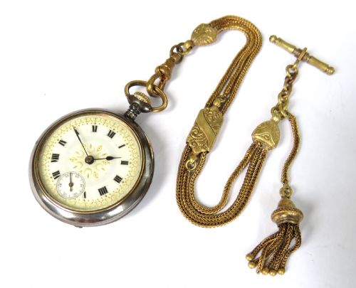 fig 1. Antique Omega fob watch and chain, c1910