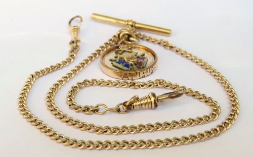 Antique Rolled Gold Double Pocket Watch Albert Chain and Fob