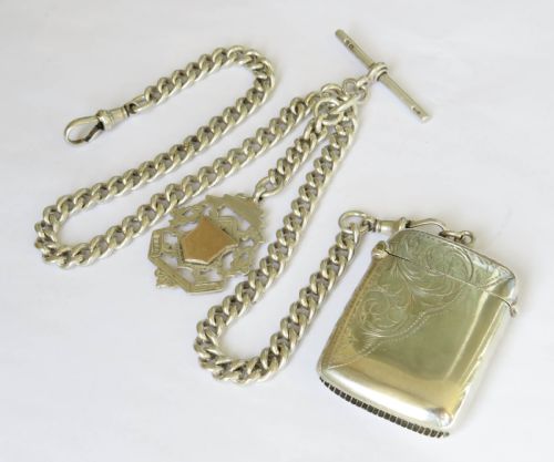 ANTIQUE SILVER WATCH CHAIN AND VESTA - ADDITIONAL PHOTO 1