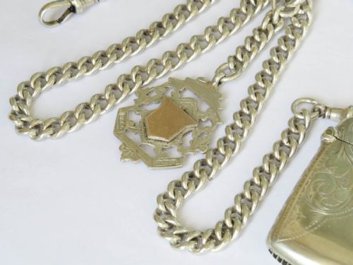 ANTIQUE SILVER WATCH CHAIN AND VESTA - ADDITIONAL PHOTO 2