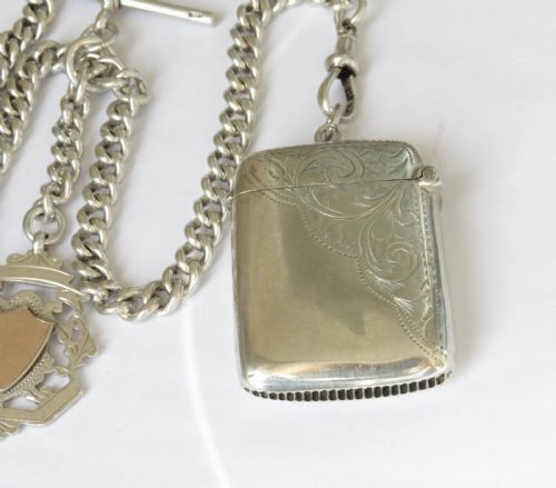 ANTIQUE SILVER WATCH CHAIN AND VESTA - ADDITIONAL PHOTO 4