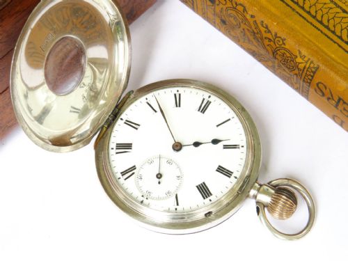 fig 1. Antique silver Longines half hunter pocket watch, J W Benson