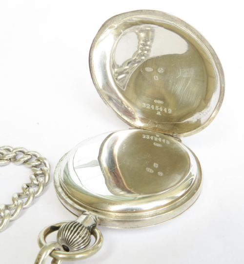 ANTIQUE SILVER HALF HUNTER POCKET WATCH AND CHAIN - ADDITIONAL PHOTO 2