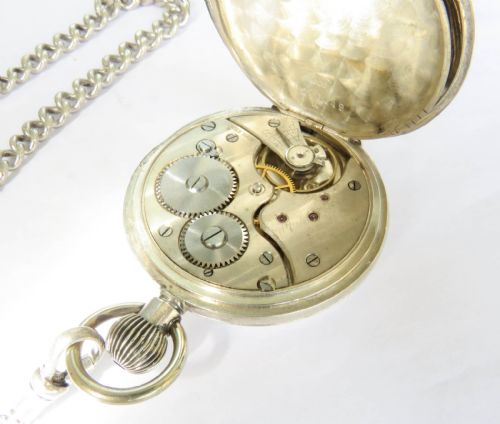 ANTIQUE SILVER HALF HUNTER POCKET WATCH AND CHAIN - ADDITIONAL PHOTO 3