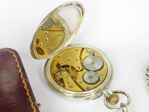 fig 4. Antique silver J W Benson pocket watch and chain