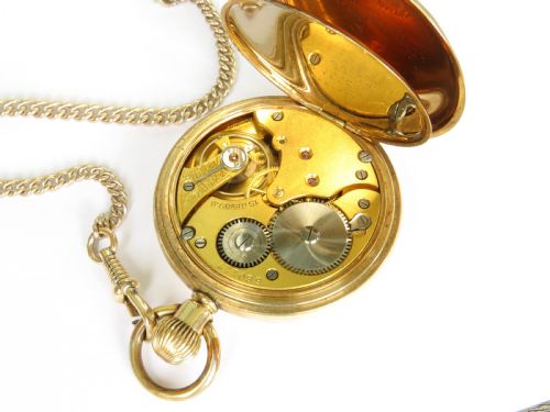 1930S SWISS OPEN FACED POCKET WATCH AND CHAIN - ADDITIONAL PHOTO 2