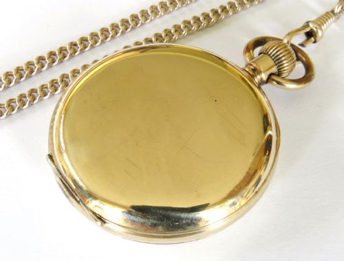 1930S SWISS OPEN FACED POCKET WATCH AND CHAIN - ADDITIONAL PHOTO 3