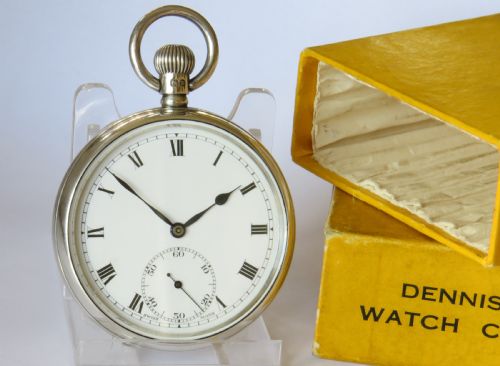 fig 1. Antique 1926 silver Revue pocket watch and box