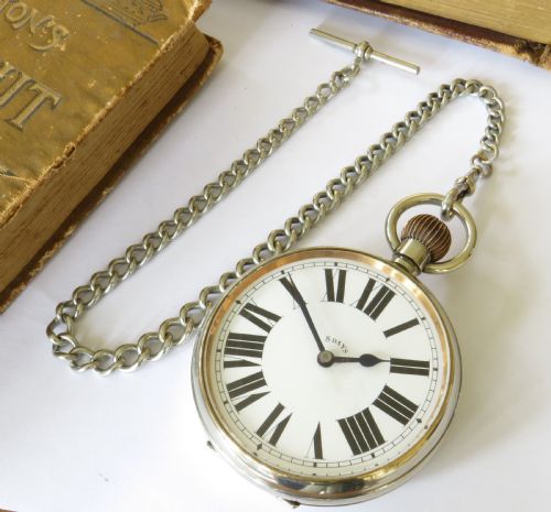 ANTIQUE OCTO 8DAY GOLIATH POCKET WATCH AND CHAIN - ADDITIONAL PHOTO 1