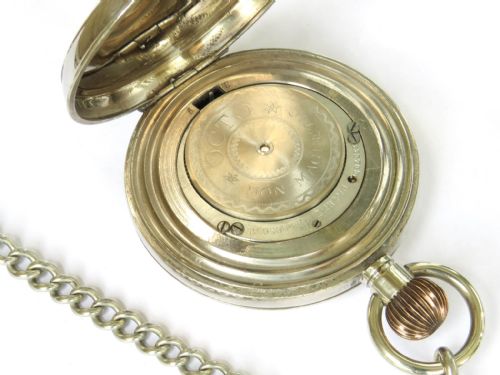 ANTIQUE OCTO 8DAY GOLIATH POCKET WATCH AND CHAIN - ADDITIONAL PHOTO 2