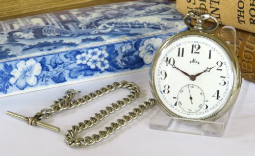 1930S TELLUS POCKET WATCH AND CHAIN