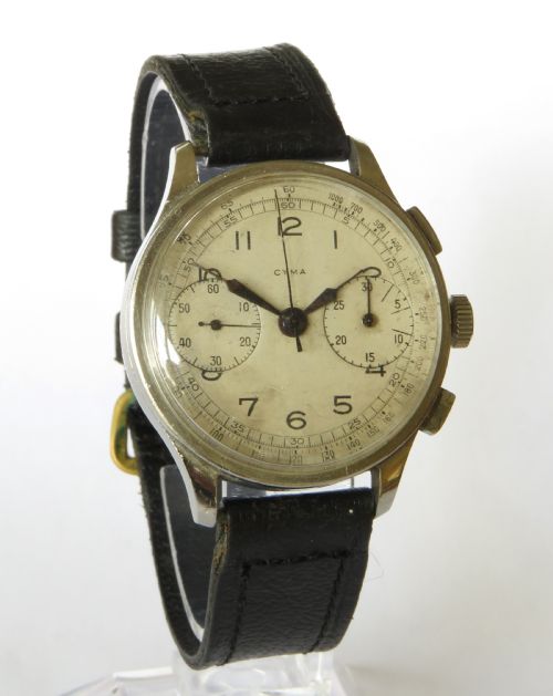 fig 1. Gents early 1940s Cyma chronograph wrist watch