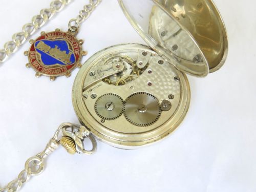 ANTIQUE SILVER CYMA POCKET WATCH CHAIN LOCOMOTIVE INTEREST - ADDITIONAL PHOTO 2