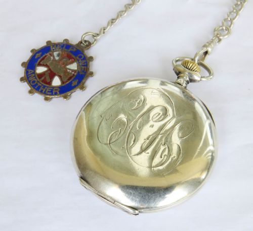 ANTIQUE SILVER CYMA POCKET WATCH CHAIN LOCOMOTIVE INTEREST - ADDITIONAL PHOTO 4