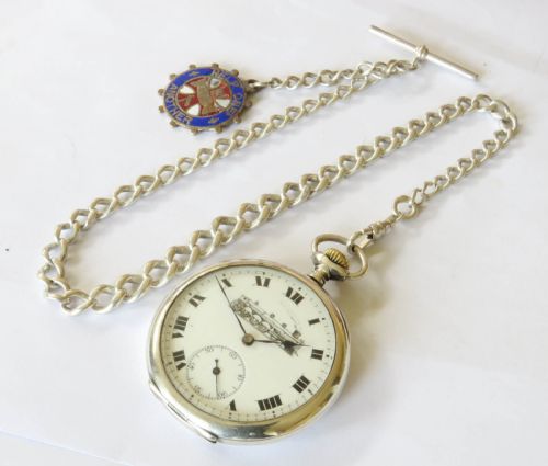 ANTIQUE SILVER CYMA POCKET WATCH CHAIN LOCOMOTIVE INTEREST - ADDITIONAL PHOTO 1