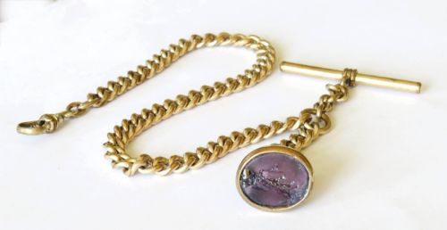ANTIQUE ROLLED GOLD CHAIN AND HAY MAKING INTAGLIO FOB