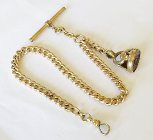ANTIQUE ROLLED GOLD CHAIN AND HAY MAKING INTAGLIO FOB - ADDITIONAL PHOTO 1
