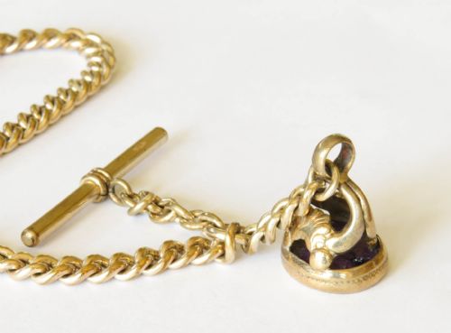 ANTIQUE ROLLED GOLD CHAIN AND HAY MAKING INTAGLIO FOB - ADDITIONAL PHOTO 3
