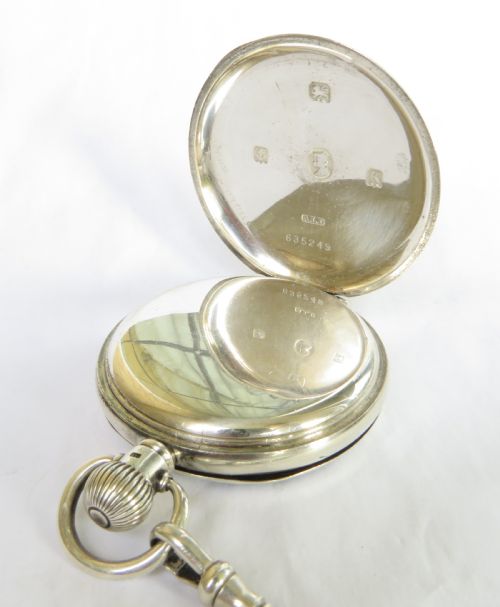 fig 2. Silver Cyma pocket watch and chain, J W Benson, 1934