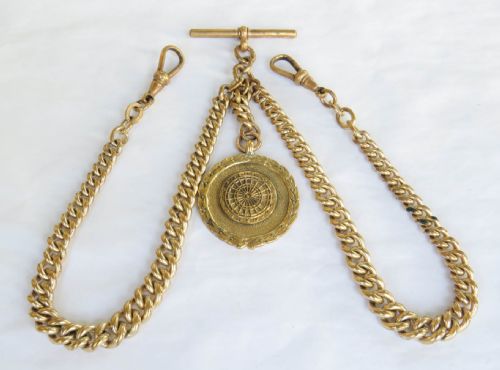 ANTIQUE ROLLED GOLD DOUBLE WATCH CHAIN