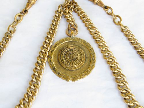 ANTIQUE ROLLED GOLD DOUBLE WATCH CHAIN - ADDITIONAL PHOTO 1