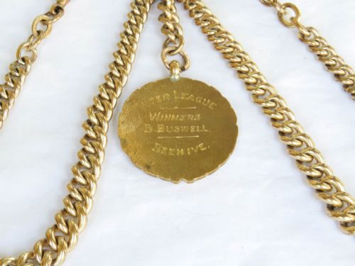 ANTIQUE ROLLED GOLD DOUBLE WATCH CHAIN - ADDITIONAL PHOTO 2
