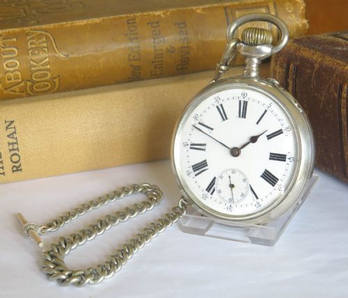 UNUSUAL ANTIQUE GOLIATH POCKET WATCH WITH CHAIN