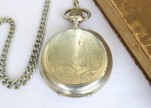 UNUSUAL ANTIQUE GOLIATH POCKET WATCH WITH CHAIN - ADDITIONAL PHOTO 5