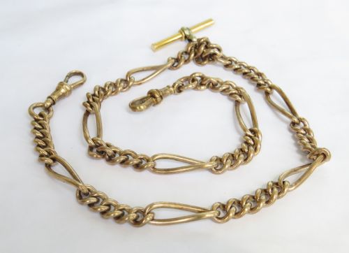 ANTIQUE ROLLED GOLD FETTER LINK DOUBLE WATCH CHAIN