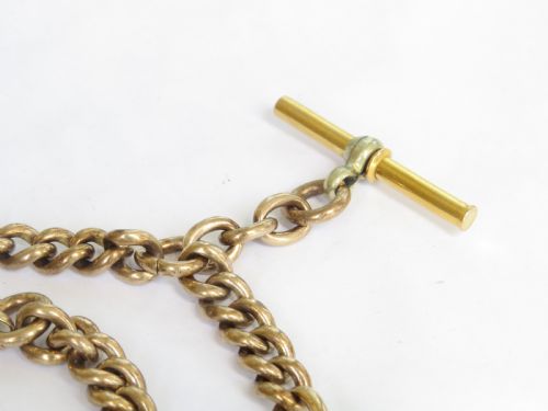 ANTIQUE ROLLED GOLD FETTER LINK DOUBLE WATCH CHAIN - ADDITIONAL PHOTO 2