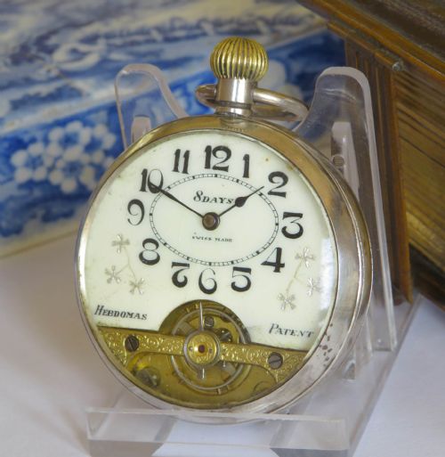 ANTIQUE HEBDOMAS PATENT 8DAY POCKET WATCH - ADDITIONAL PHOTO 1