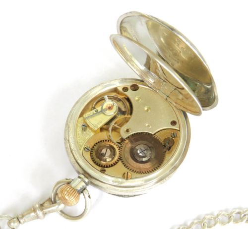 ANTIQUE SILVER OMEGA FOB WATCH AND CHAIN - ADDITIONAL PHOTO 3