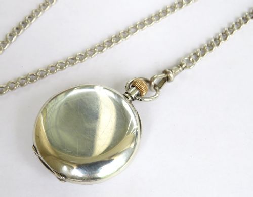 ANTIQUE SILVER OMEGA FOB WATCH AND CHAIN - ADDITIONAL PHOTO 4