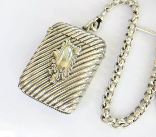 ANTIQUE SILVER WATCH ALBERT AND VICTORIAN SILVER VESTA - ADDITIONAL PHOTO 1