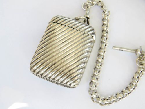 ANTIQUE SILVER WATCH ALBERT AND VICTORIAN SILVER VESTA - ADDITIONAL PHOTO 2