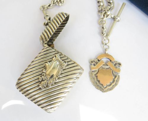ANTIQUE SILVER WATCH ALBERT AND VICTORIAN SILVER VESTA - ADDITIONAL PHOTO 3
