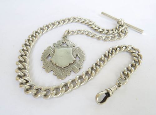 HEAVY ANTIQUE SILVER POCKET WATCH CHAIN AND FOB - ADDITIONAL PHOTO 1