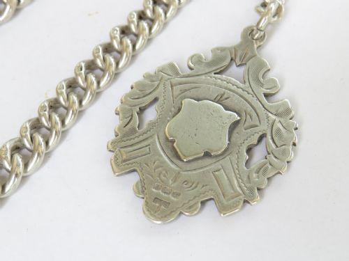 HEAVY ANTIQUE SILVER POCKET WATCH CHAIN AND FOB - ADDITIONAL PHOTO 3