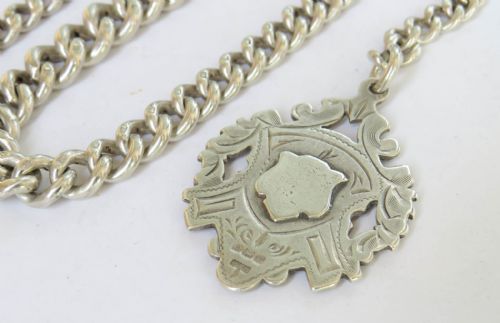 HEAVY ANTIQUE SILVER POCKET WATCH CHAIN AND FOB - ADDITIONAL PHOTO 4