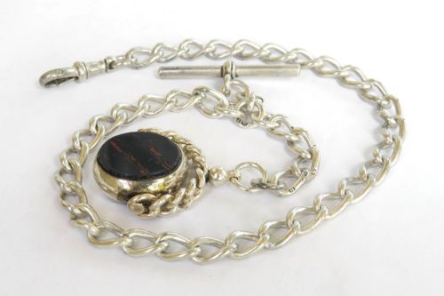 ANTIQUE SILVER POCKET WATCH ALBERT CHAIN SWIVEL