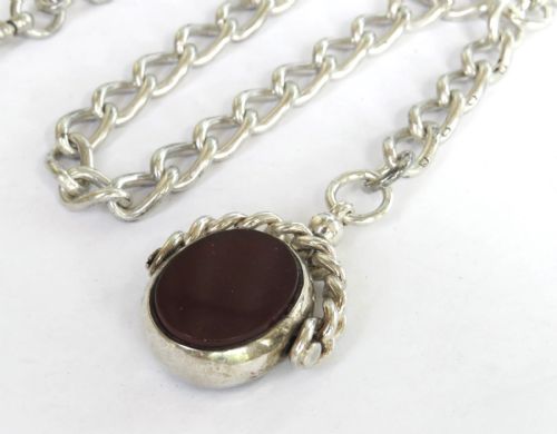 ANTIQUE SILVER POCKET WATCH ALBERT CHAIN SWIVEL - ADDITIONAL PHOTO 3