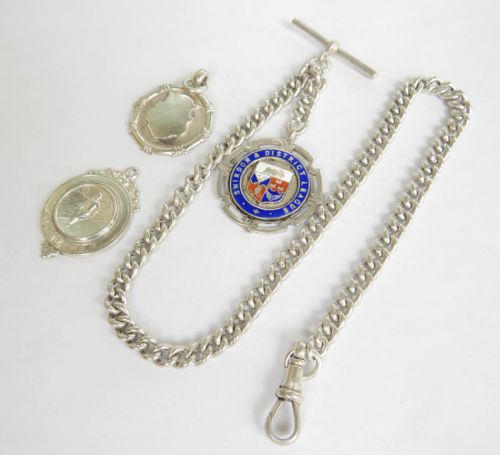 Antique 1910 Silver Watch Chain and Fob