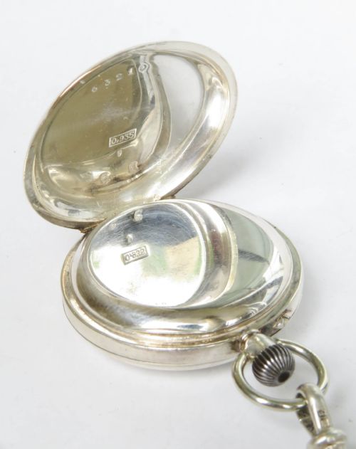 SWISS SILVER HALF HUNTER FOB WATCH AND CHAIN - ADDITIONAL PHOTO 3