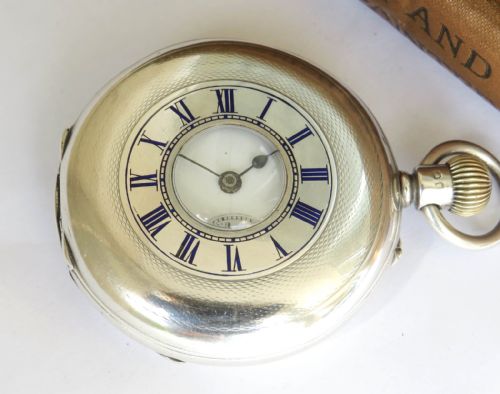 Antique English Silver Half Hunter Pocket Watch, 1900