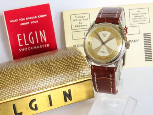 Gents 1950s Elgin Shockmaster Wrist Watch, Box & Papers