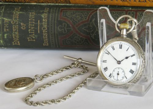 Antique Silver Fob Watch and Albert Chain