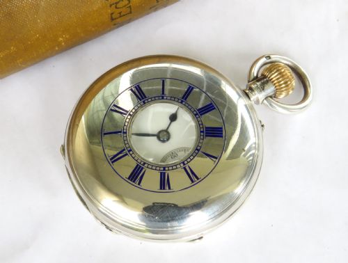 Antique English Silver Half Hunter Pocket Watch, 1891