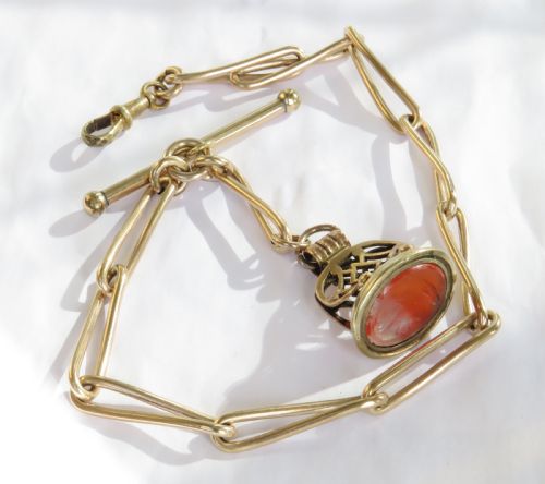 Antique 1920s Rolled Rose Gold Watch Albert Chain