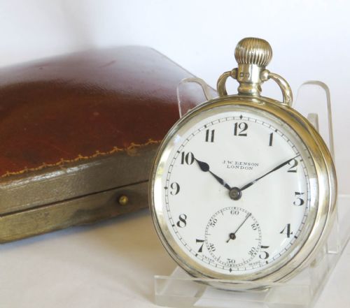 Antique 1923 Silver Revue Pocket Watch, J W Benson