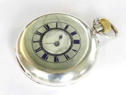 Antique English Silver Hunter Pocket Watch, Hamilton & Inches